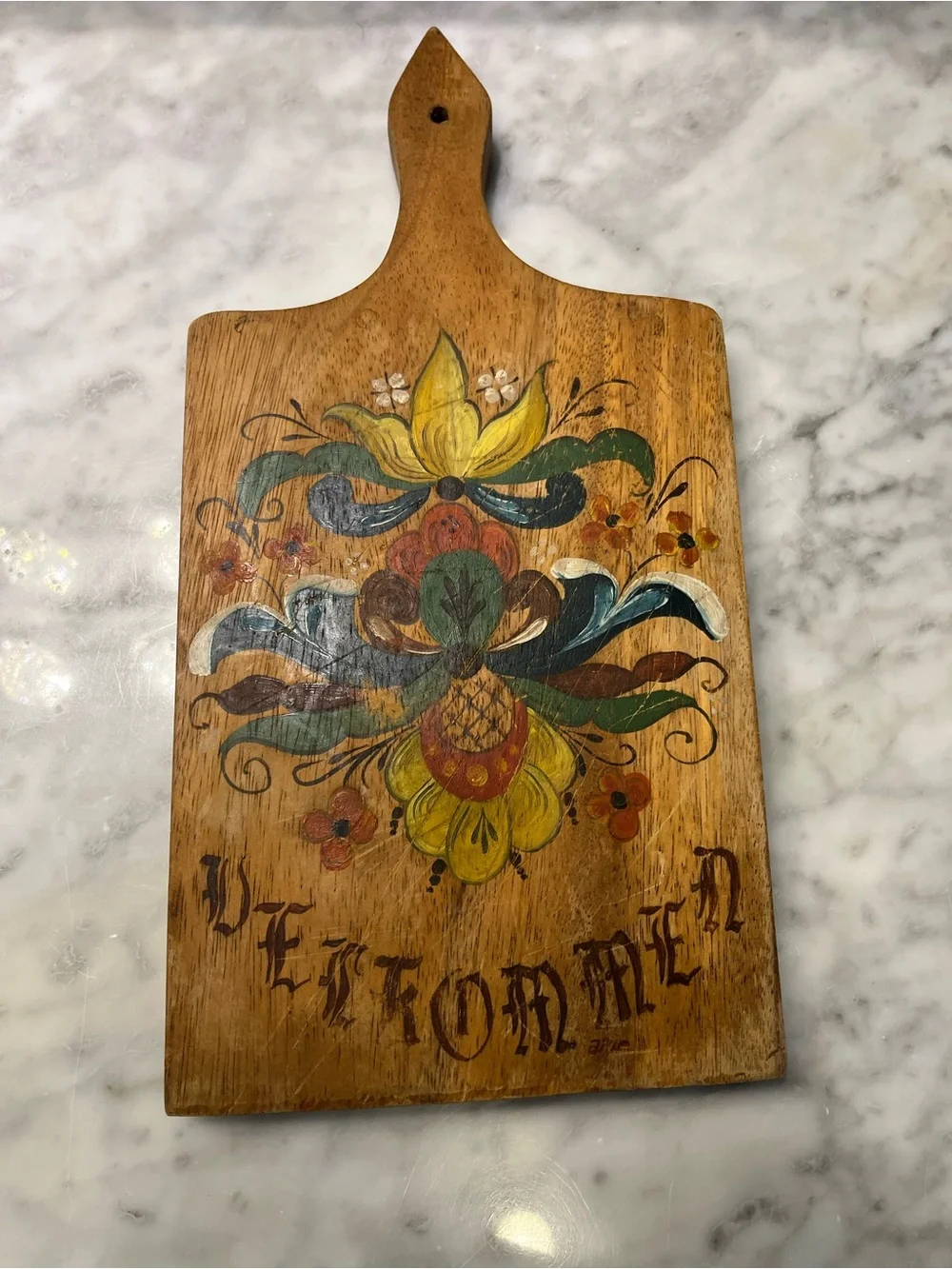 Hand-Painted Wooden Serving/Charcuterie Board - Yellow & Green Floral
